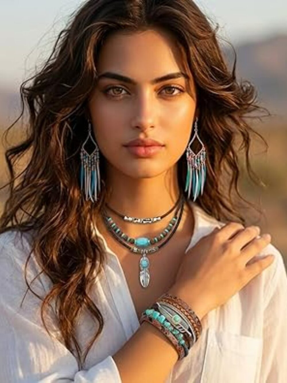 3 Pcs Boho Western Jewelry Country Concert Set Bohemian Statement